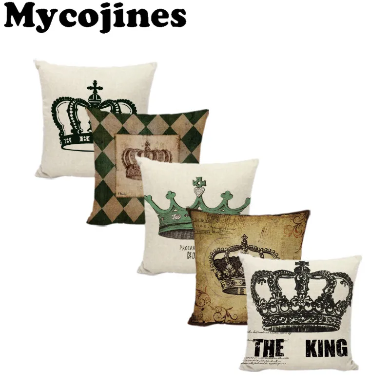 

Retro The King and The1 U Crown Pillowcase Geometric Lettra Cushion Cover Rectangle Blackground Decorate Living Room Funda Cojin