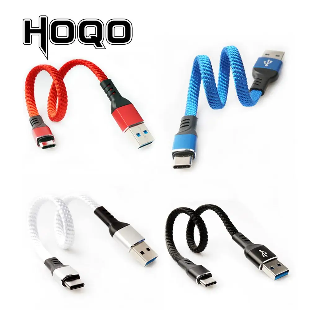 قصيرة usb-c شقة المعادن مزين شاحن يو اس بي كابل يو إس بي نوع c النايلون مضفر بيانات الحبل لسامسونج/سوني/ xiaomi الروبوت الهاتف