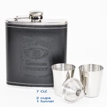 1 Satz Portable Edelstahl 7 unze Flachmann w/Schwarz pu-leder Drink Whiskyflasche schrotflinte glaskolben