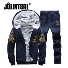 Jolintsai Флис Теплые Спортивные Костюм Мужчины 2017 Толстовки Спортивный Костюм Мужчины Печати M-4XL Толстовка Толстовка + Брюки Набор Moleton Masculino