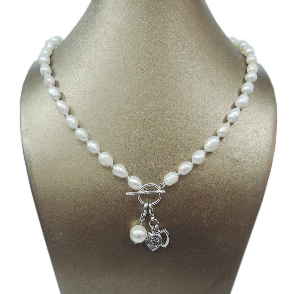Натуральное ожерелье из пресноводного жемчуга, длинная жемчужина в стиле барокко 7-9 мм. Двойное сердце. Подвеска в виде ангела, совы, лошади, сердце I love you
