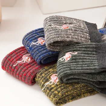 

PEONFLY animal Flamingo Women Socks Winter Thermal Thick Socks Cotton Breathable Female Solid Casual Ladies Casual Home Socks
