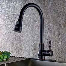 Опт и розница Продвижение Выдвижной латунный черный кухонный бачок для раковины двойной Носик Смеситель кран с палубной панель с креплениями 9515