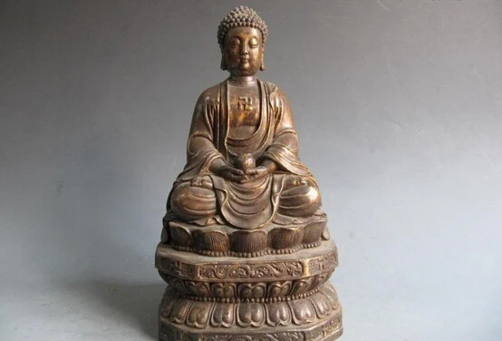 ^Cheap S0177 12 INCH Tibet Fane Old Bronze Amitayus Sakyamuni Tathagata Ru Lai Buddha Statue D0318