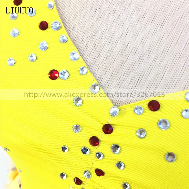 Figure Skating Dress Women's Girls' Ice Skating Dress Yellow Spandex Rhinestone Performance Skating Wear Solid Short SleevesIce Figure Skating Dress Women's Girls' Ice Skating Dress Yellow Spandex Rhinestone Performance Skating Wear Solid Short SleevesIce