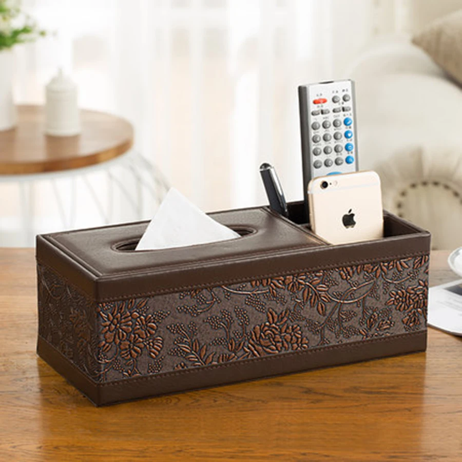 Leather Creative Multifunction Remote Control Organizer Rectangle Storage Box Phone Debris