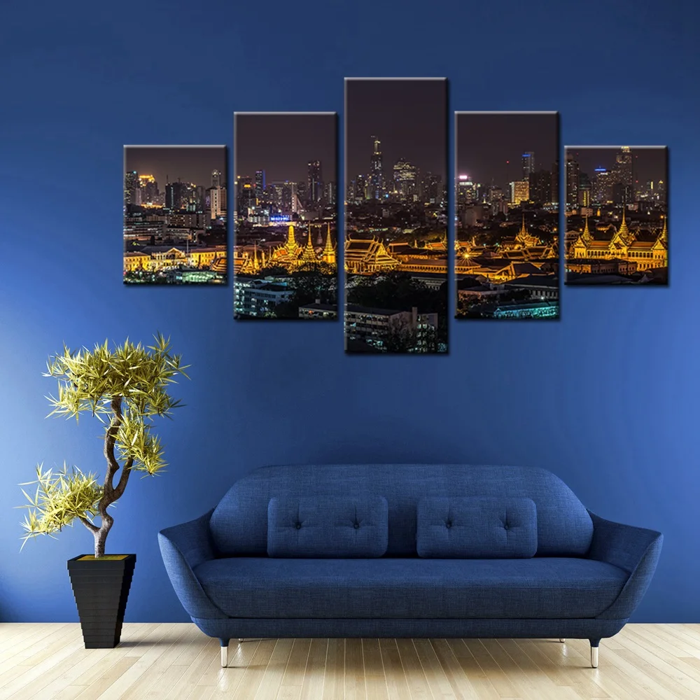 Thailand Bangkok Night View Scene Picture Landscape Wall Painting Thailand Bangkok Night View Scene Picture Landscape Wall Painting Canvas Home Decor Artwork Art For Living Room Decoration In Calligraphy