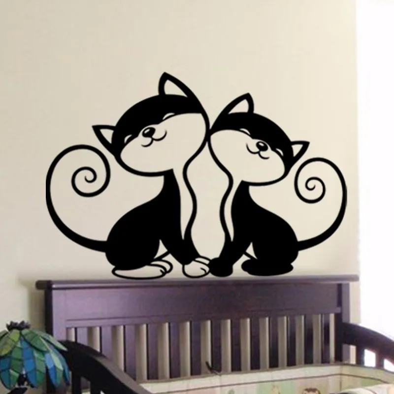 Two Cute Cats Wall Art Stickers Two Different Sizes Removable Wall
