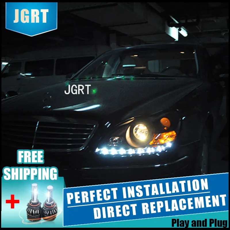Car Styling Headlight assembly 1998-2007 for Benz W220 DoubleU Angel Eye LED DRL Lens Double Beam H7 hid kit with 2pcs. | Автомобили и