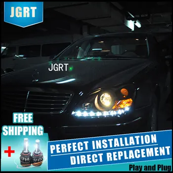 

Car Styling Headlight assembly 1998-2007 for Benz W220 DoubleU Angel Eye LED DRL Lens Double Beam H7 H7 hid kit with 2pcs.