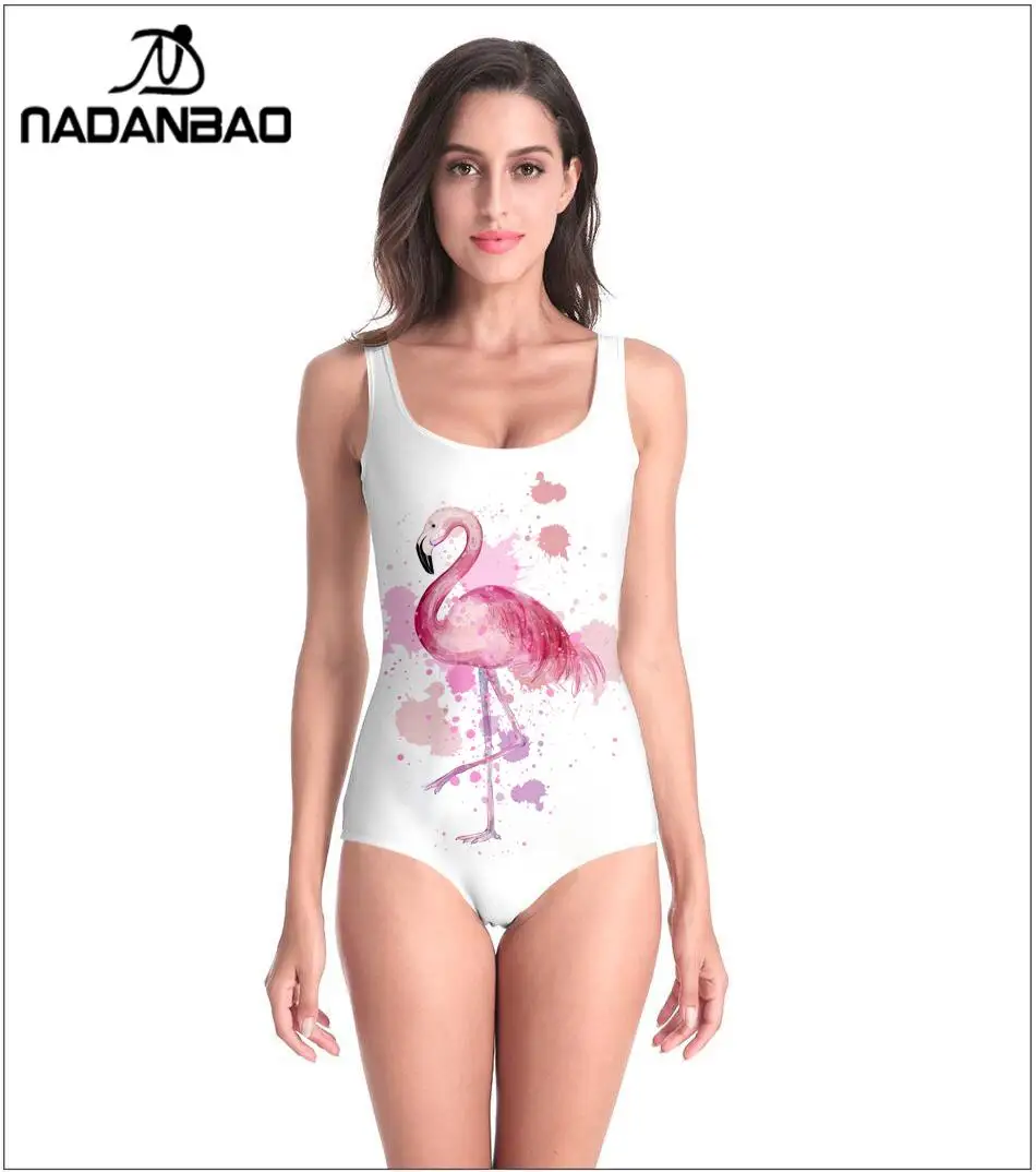 

NADANBAO 2021 flamingo printed custom swimwear sexy beach wear women one piece elasticity swimsuit