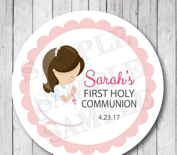 

100 Pieces, 3-7CM, Custom Personalized, Girl First Communion Stickers, Personalized First Holy Communion Favor Labels, C