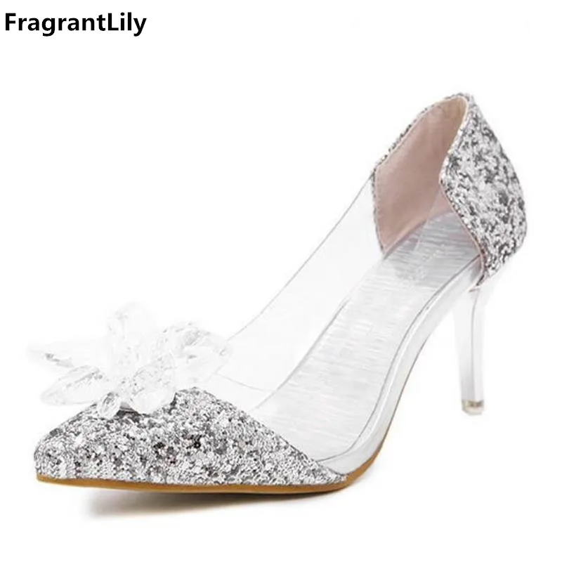 

FragrantLily High Quality New Rhinestone High Heels Cinderella Shoes Women Pumps Pointed Toe Woman Crystal Wedding Shoes