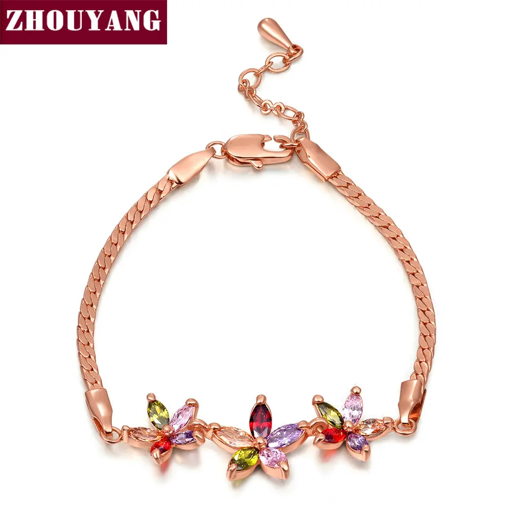 

Top Quality Three Multicolour Flower Rose Gold Color Bracelet Austrian Crystals ZYH019 ZYH020 ZYH021 ZYH022 ZYH023