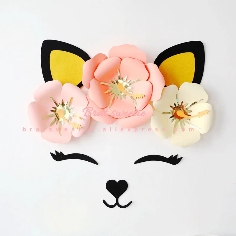 Kitty Party DIY Fake Paper Flower Artificial Flowers Set for Rabbit Cat Flamingo Birthday Wall Wedding Decoration Party Supplies - Цвет: cat set 3
