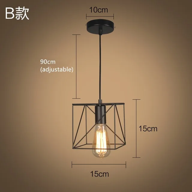 Винтажный подвесной светильник в металлической клетке, минималистичный ретро деревенский подвесной светильник 110-250 В, E26/E27, базовый светильник, потолочный светильник - Цвет корпуса: B shape