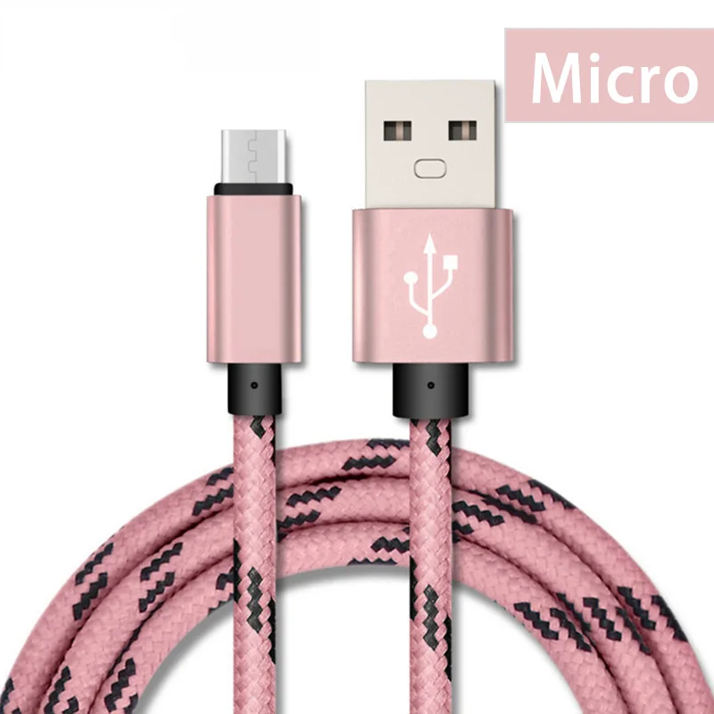 Micro USB кабель Универсальный зарядный кабель для телефонов Android синхронизации данных зарядное устройство 1 м провод 5V2A Быстрая зарядка нейлоновые кабели для передачи данных - Цвет: Розовый