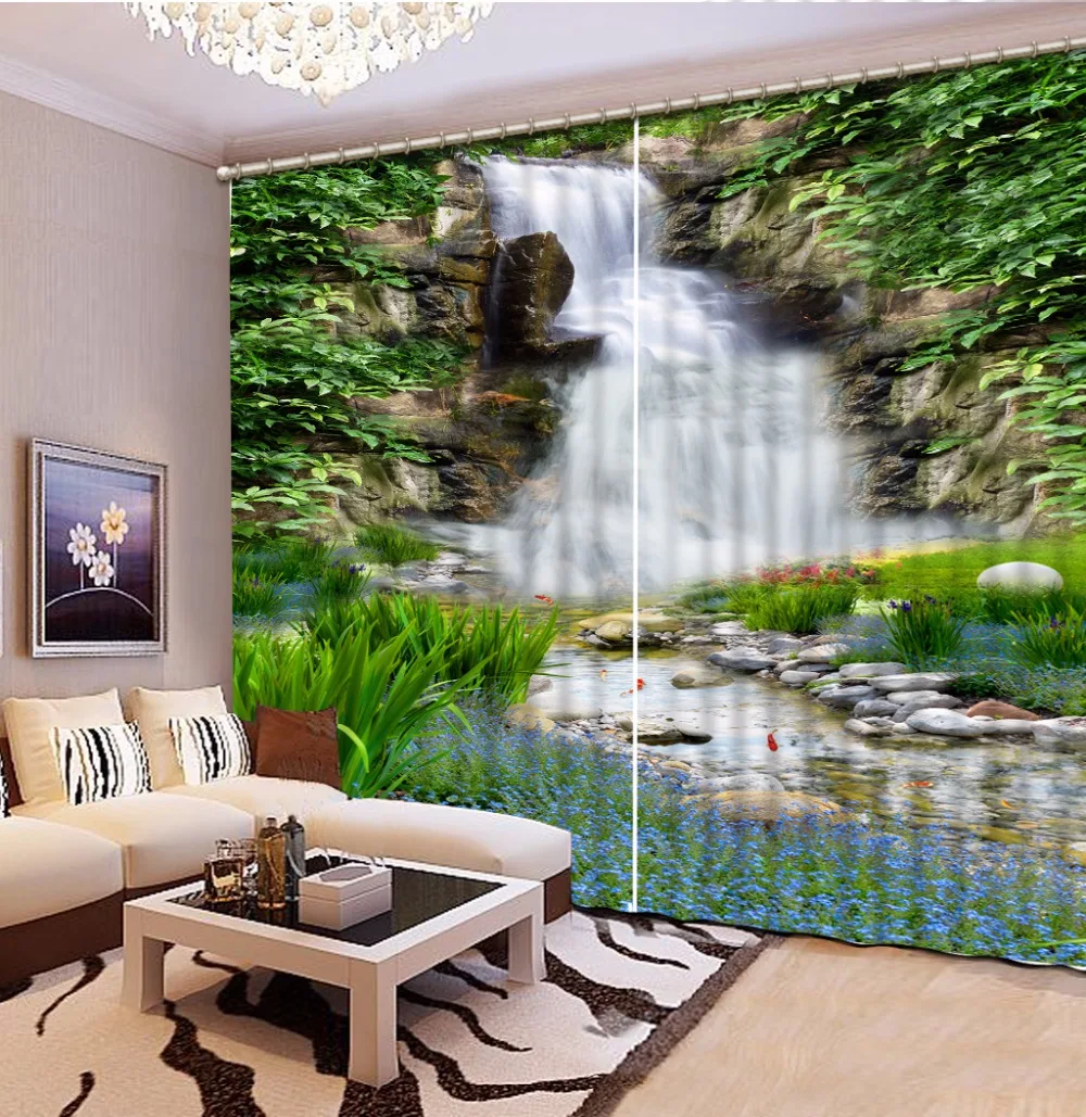 

custom 3d stereoscopic curtains Alpine waterfall landscape blackout curtains for living room embroidered sheer curtains