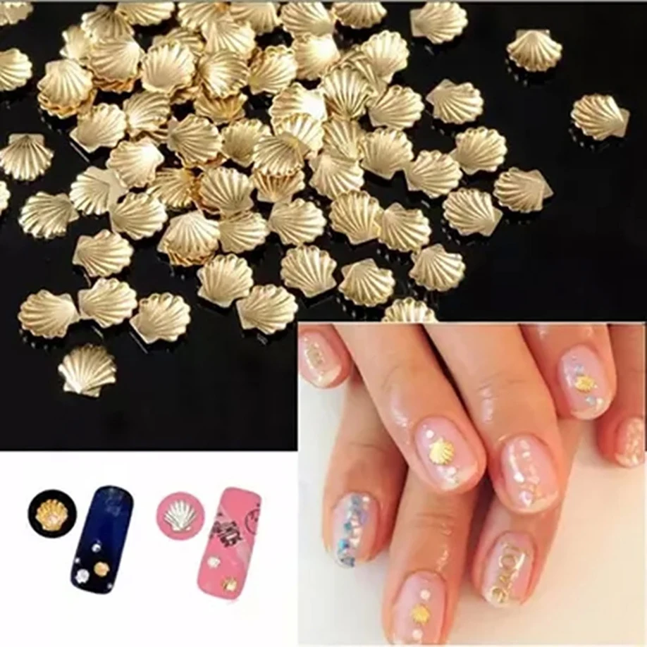 Buy MAANGE nails 100Pcs nail art Gold Silver Alloy Sea Shell Fish 3D Metallic