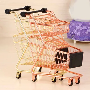 

Double-Deck Mini Metal Shopping Cart Salesman Sample for Children Pretend Play Toy Home Office Desk Dollhouse Decoration