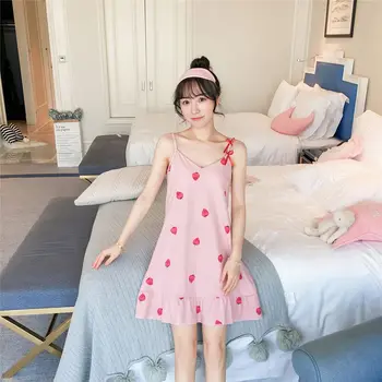 

Sling Nightdress Sexy With Chest Pad V-Neck Fruit Print Fresh Nightdress 2019