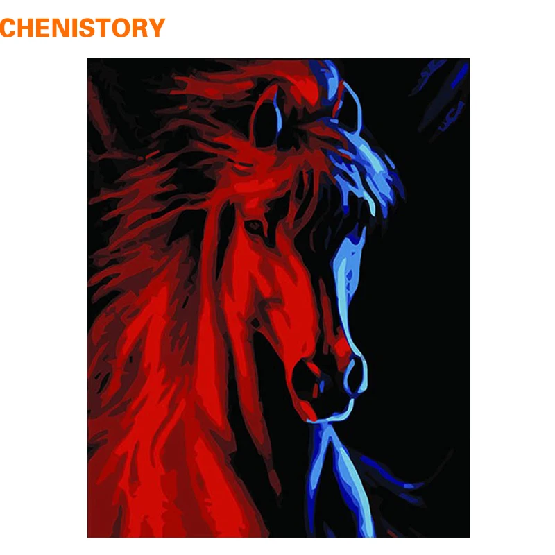 

CHENISTORY Animals Red Run Horses DIY Oil Painting By Numbers Kits Coloring By Numbers Unique Gift Paint By Number Wall Artwork