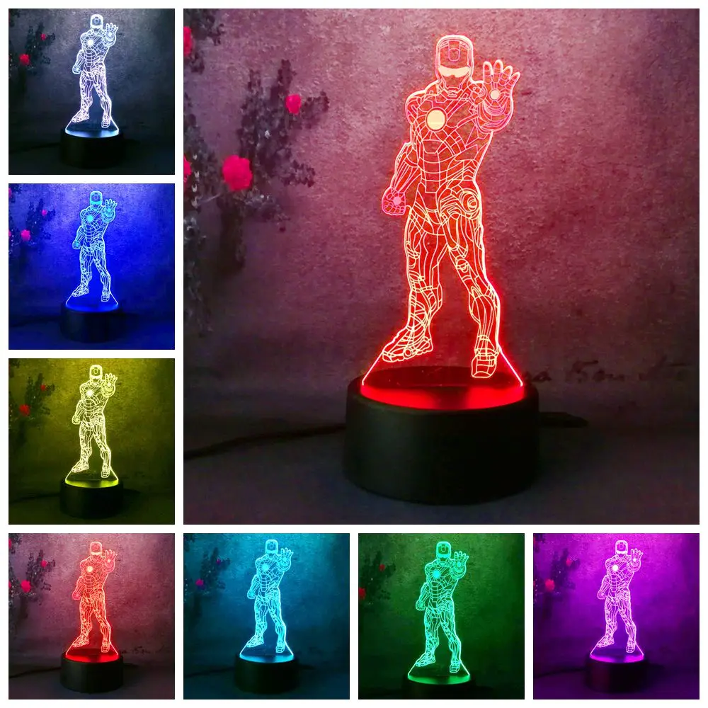 Marvel Heroes 3D Night Lights Iron Man Cool LED Acrylic Board Christmas Birthday Children's
