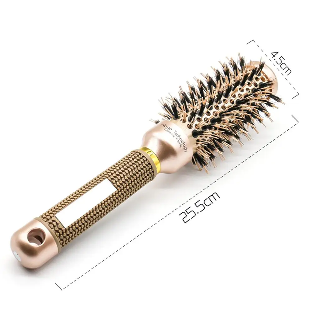 25.5x4.5cm Круглый щипцы для завивки волос щетка парикмахерская расческа Керамика железа щетина рукоятка покрыта нескользким материалом светильник-вес Расческа для укладки Диаметр 2,5/3,2/4,5/5,3 см - Цвет: 25.5x4.5cm