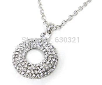 

New arrival free drop shipping pave crystal surround round pendant rhinestone charm necklace