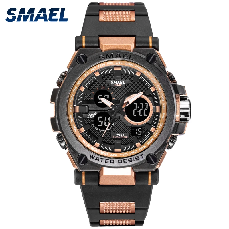 

Men's Watches Waterproof SMAEL Sport Watch In Analog-Digital Stop Watch Running Clock 1709 Rose Gold reloj hombre New Men Watch