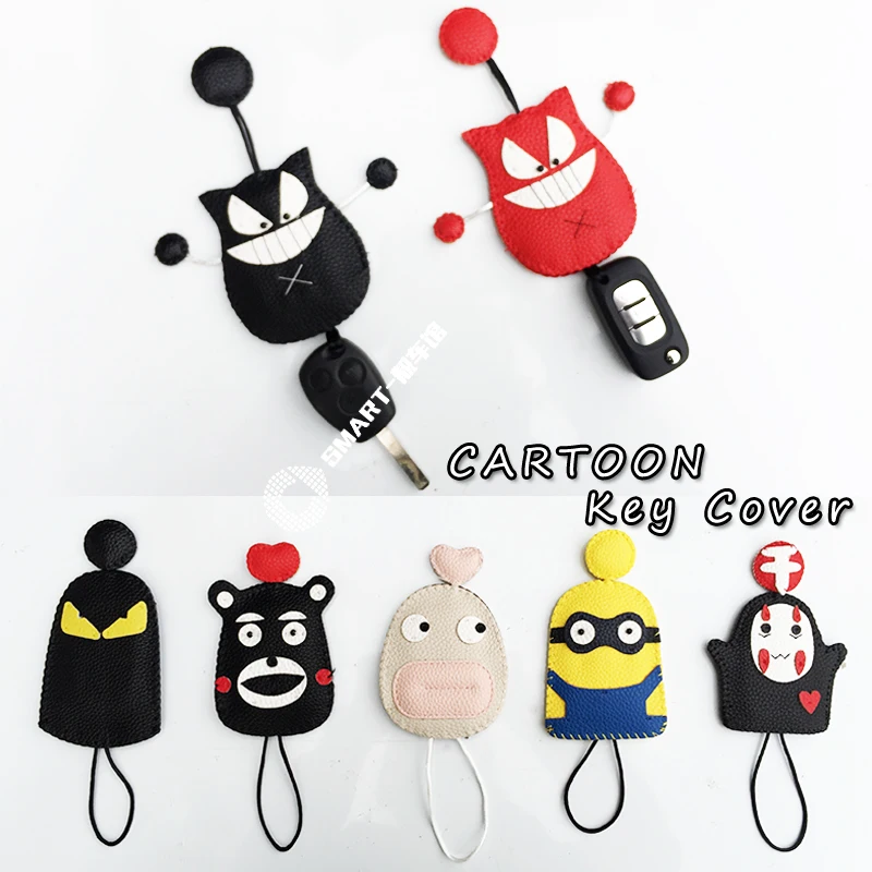 

2018 1pcs cartoon PU leather Protective key Case Cover Auto Keychain Home Accessories Supplies for smart 451 453 fortwo forfour