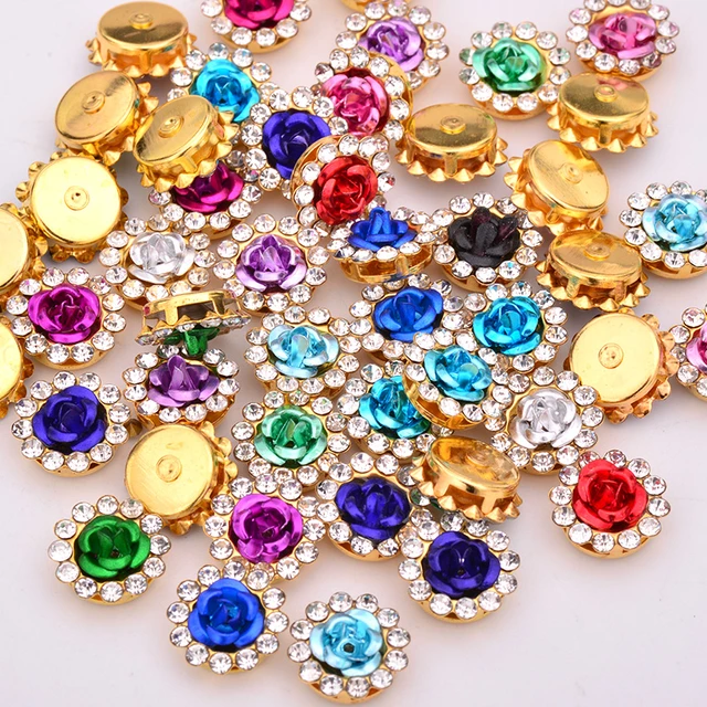 Gold Rhinestones Cabochons Glass Stones For Crafts Rose Loose Nail Crystals  Art Decoration For Dress Needlework