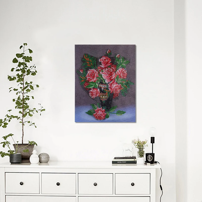 

1pc DIY Diamond Painting Embroidery Cross Stitch Craft Home Wall Decor Rose Vase Diamond Painting