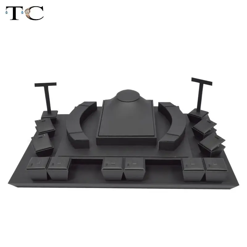 

2016 Newest Jewelry Display Showcase Blacke PU Leather Ring Earring Stand Necklace Holder Jewelry Organizer Show Free Shipping