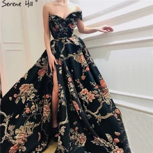 Azul Marino un hombro Sexy vestidos de graduación 2020 bordado flores sin mangas vestidos de graduación Serene Hill BLA60904