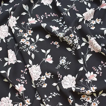 

145x100cm Imported Black Small Floral Print Soft Chiffon Fabric for Women Wedding Dress Shirt scarf Sewing Cloth Upholstery