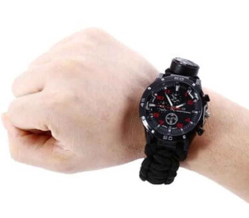 

Outdoor Multi-purpose Mountaineering Survival compass Thermometer Watch High precision umbrella rope watch