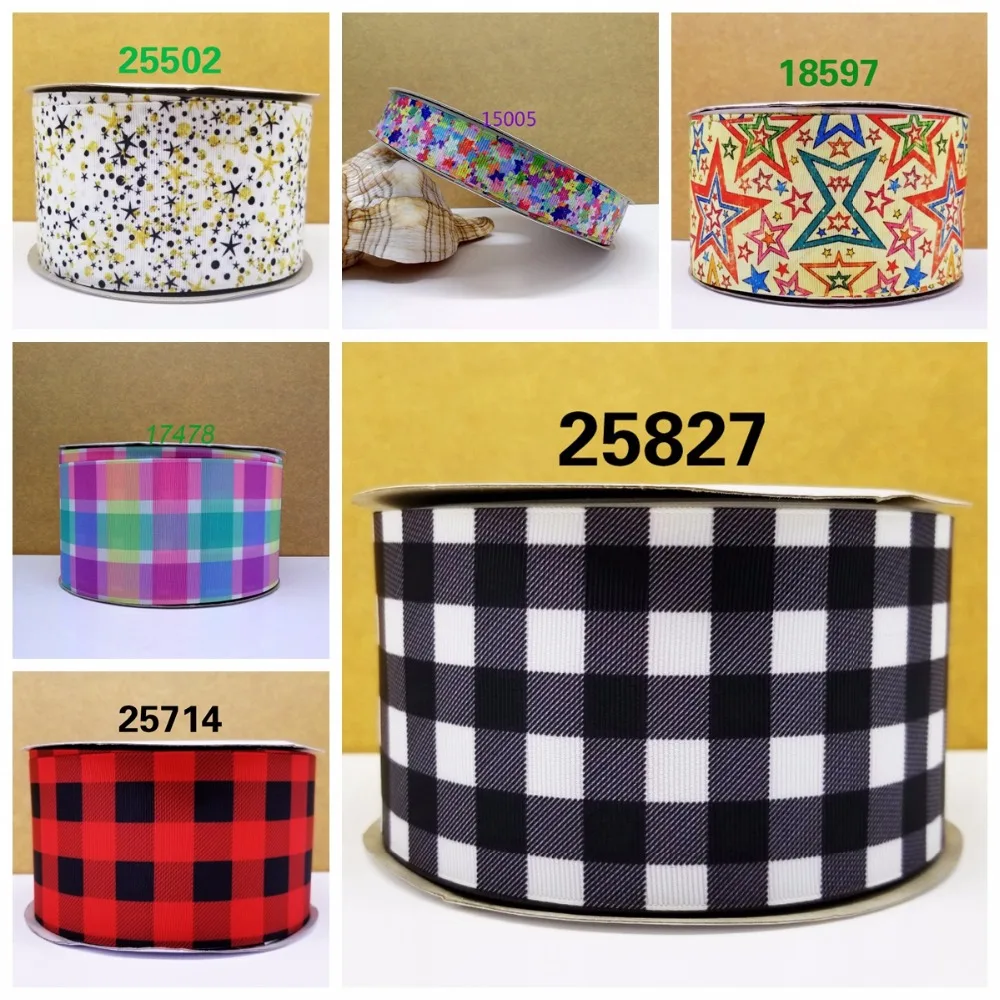 

Free shipping 50 yard per size gird ribbon printed grosgrain ribbon 25827