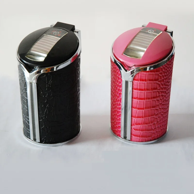 Top grade leather trash can car ashtray car cigarette with lid car