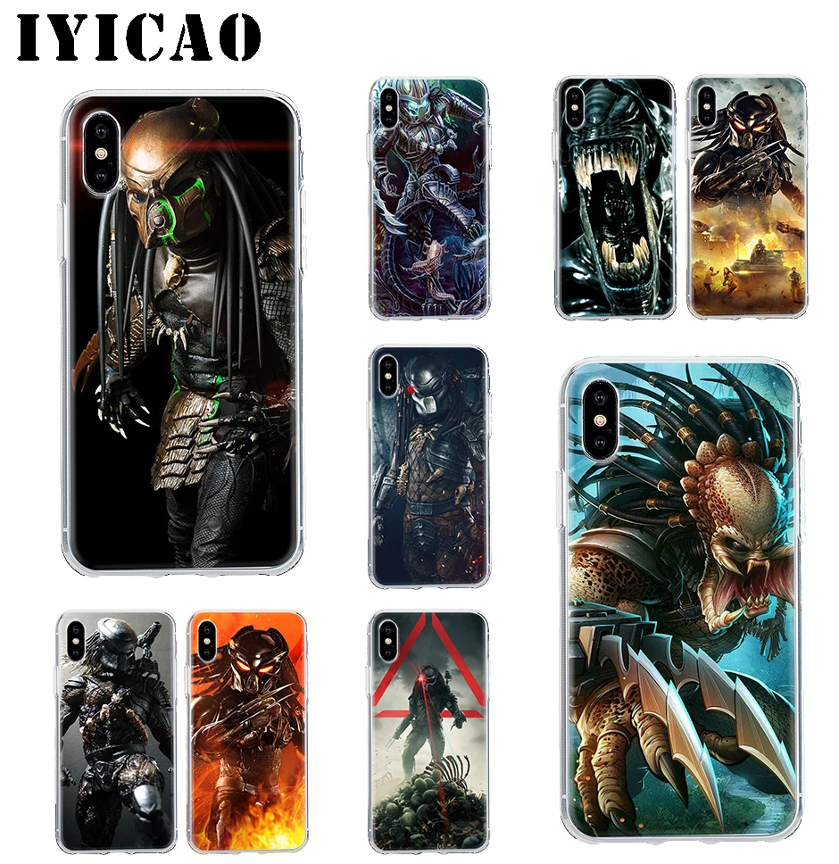 

IYICAO Alien vs Predator Transparent Hard Case for iPhone 4 4s 5 5s Se 6 7 7plus 8 8Plus X XS MAX XR 6s Plus 11 pro max