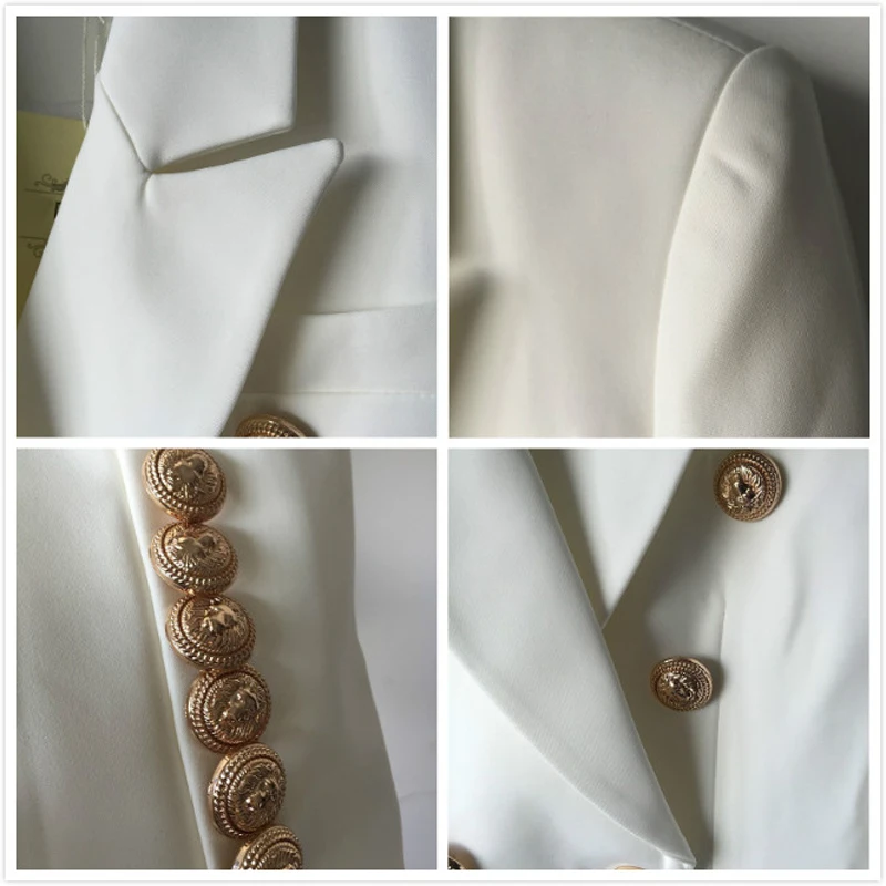 High Quality 2019 Designer Black White Jacket Blazer Coat Women's Gold Buttons Double Breasted Office Ladies Blazers Plus Size
