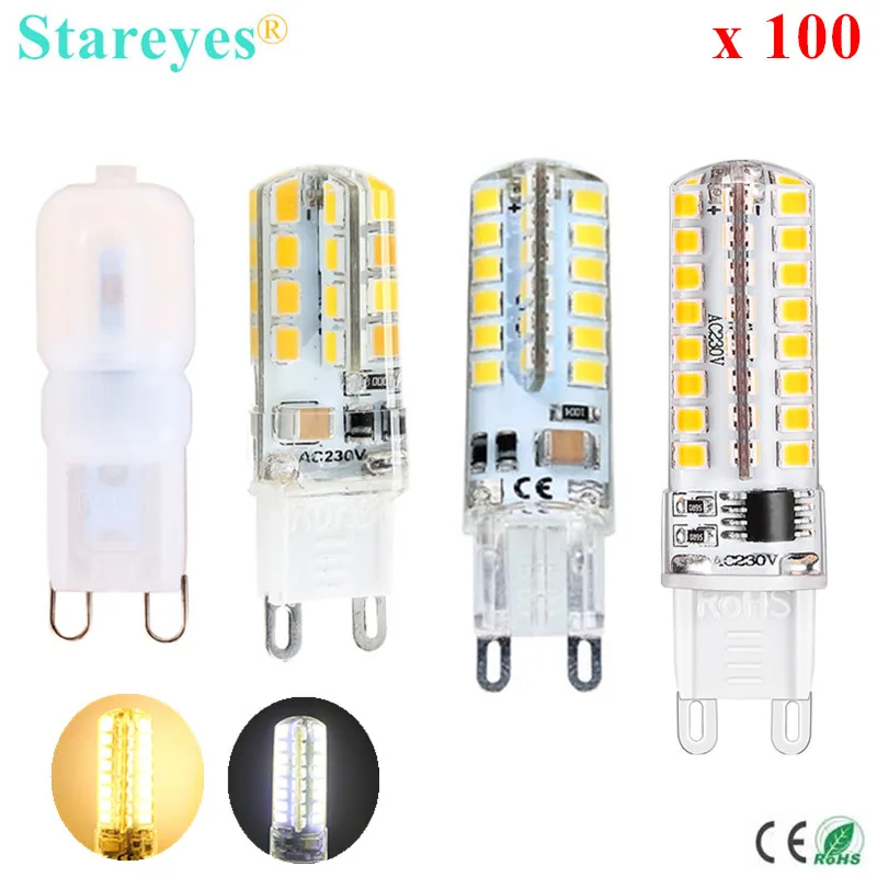 100 шт. силиконовый G9 3 Вт 5 7 9 SMD 2835 Светодиодный светильник кукуруза люстра