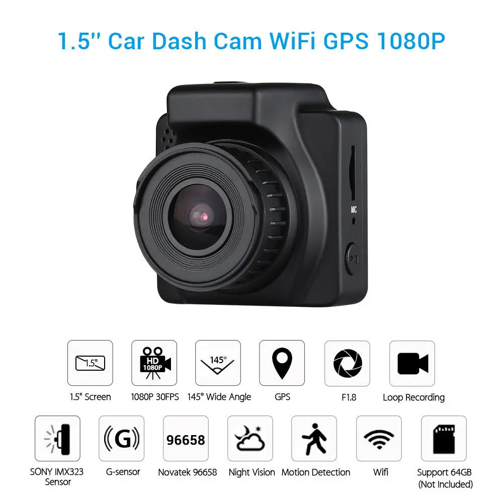 

Car DVR 1.5" LCD screen Novatek 96658 Sony IMX323 1080P 30FPS Wifi GPS Dash Camera Vehicle Recorder