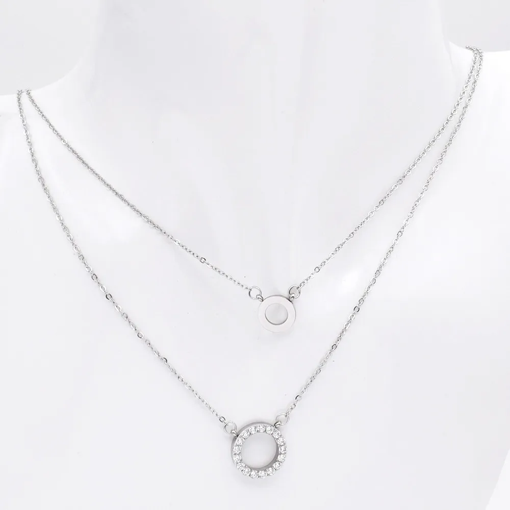 Новое модное дизайнерское женское ожерелье из нержавеющей стали, циркониевое Двухслойное ожерелье, женские роскошные ювелирные изделия, лучший подарок для свадьбы