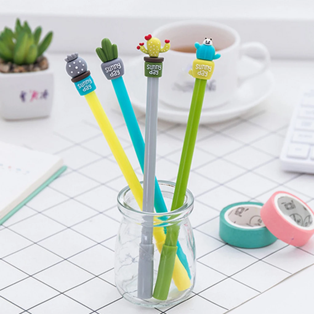 

Cartoon Gel Pen Potted Cactus Student 0.5mm Signing Markers Home Office Quick Drying Doodle Pen