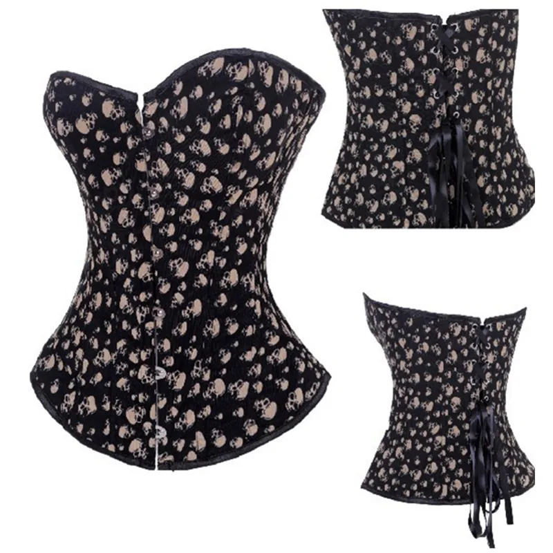 Fashion Women's Sexy Brown Overbust Corset with Skull Print Halloween