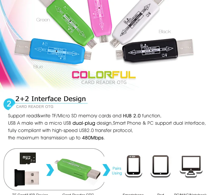 Новый OTG Card Reader USB 2,0 хаб мини-usb карта памяти TF карты адаптер считывателя высокое качество соединения комплект для ПК Android мобильного