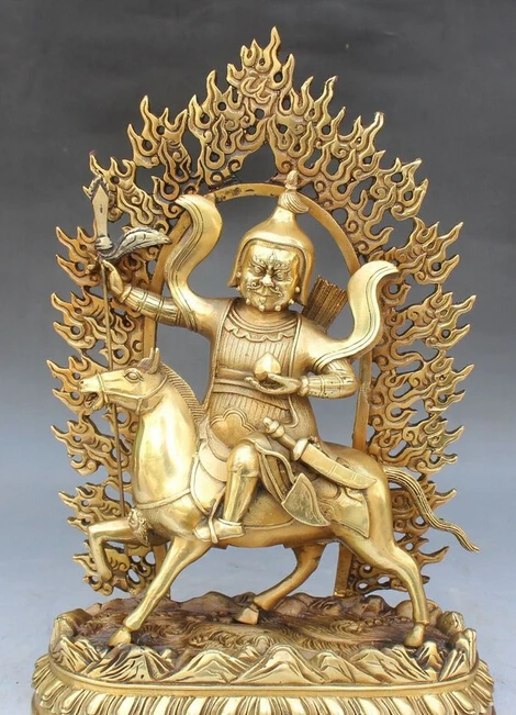 

8" 14" Tibet Buddhism Temple Bronze Palden Lhamo Protection Deity Ride Horse Statue R0707