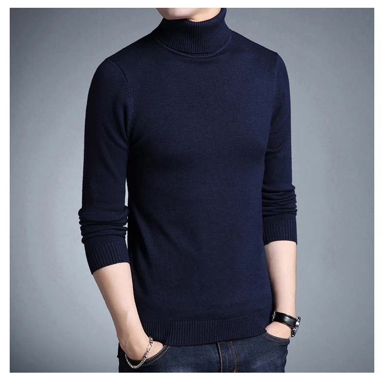 Новинка, модный брендовый мужской свитер, повседневный классический свитер с высоким воротом, зимний мягкий теплый Однотонный мужской пуловер, свитера