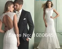 2014 Vestidos Free Shipping Summer Lace Backless Cap Sleeve Mermaid Bridal Weddings Gown Dresses Marriage 577